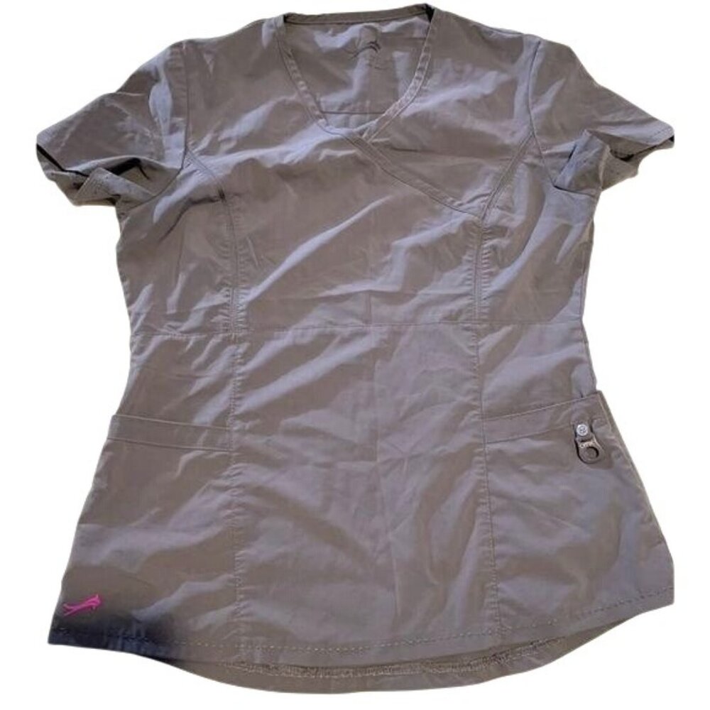 Lynx Womens Charcoal Grey Scrub Top With Pockets & Button Detail Size XS